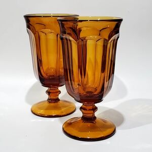 2 Imperial Glass-Ohio 12oz Old Williamsburg Amber Iced Tea Glasses